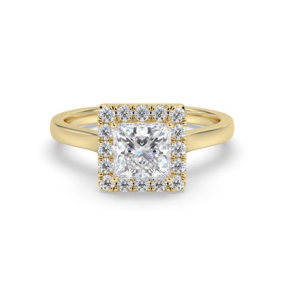 Verlobungsring mit Diamant-Halo im Prinzessinnen-Stil