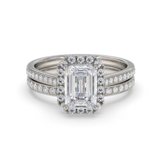 Brautset mit Smaragd-Diamant-Halo