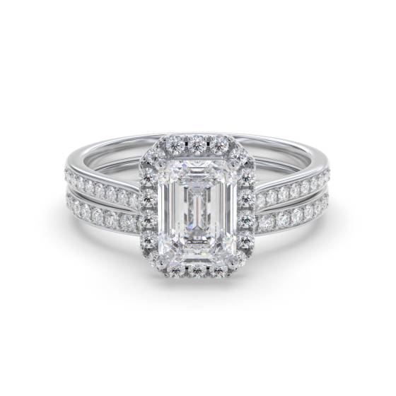 Brautset mit Smaragd-Diamant-Halo