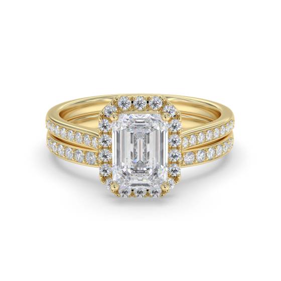 Brautset mit Smaragd-Diamant-Halo