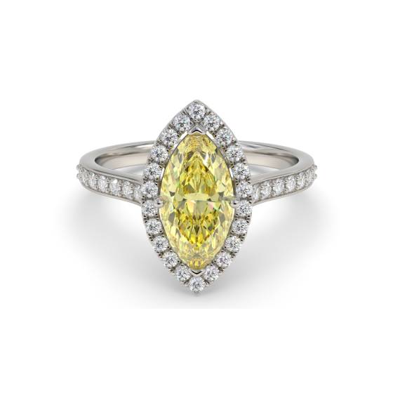 Ring mit gelbem Marquise-Diamanten und Halo-Schulterfassung