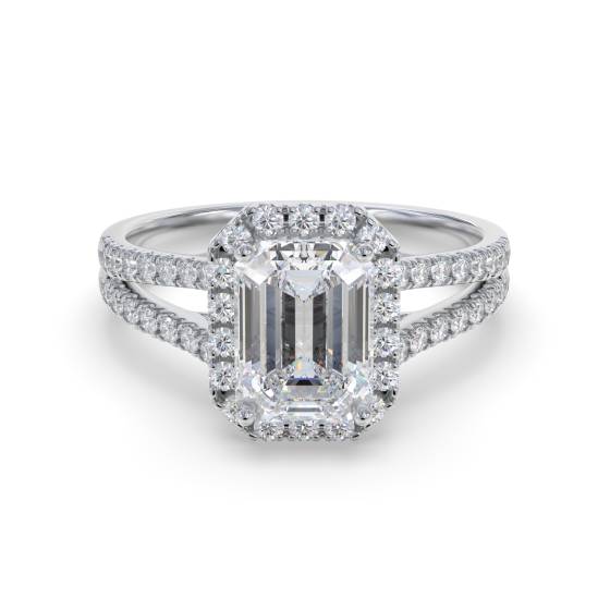Verlobungsring mit Smaragd-Diamant-Halo