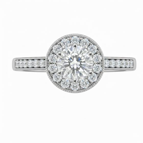 Runder Diamant-Designerring mit Milgrain-Verzierung