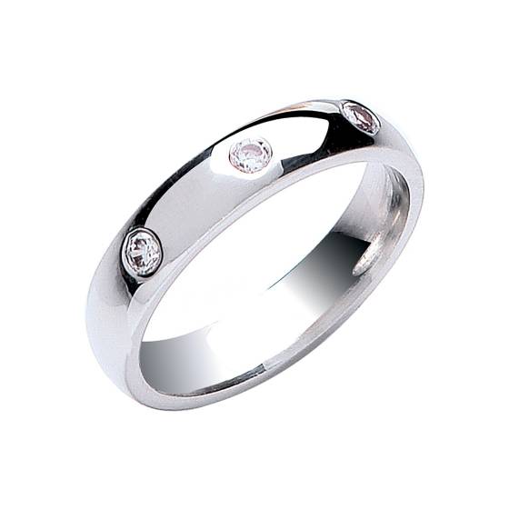 0,15 ct Diamanten im Brillantschliff mit drei Steinen, 4 mm breiter Platin-Ehering