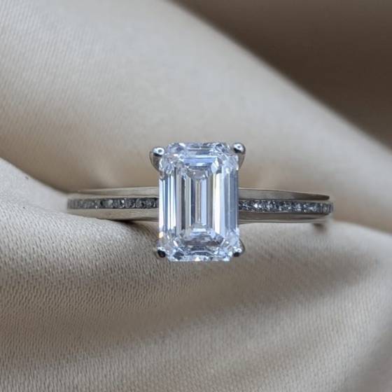 1.74ct VVS1/D Lab Grown Emerald Cut Diamond Shoulder Set Ring in Platinum