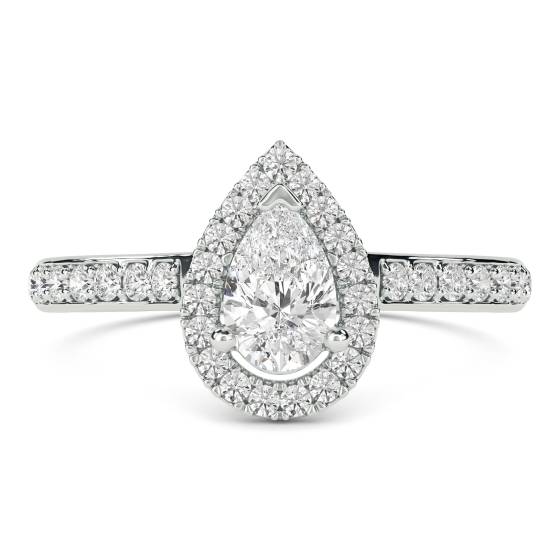0.75ct VS2/D Natural Pear Cut Diamond Shoulder Set Ring in Platinum