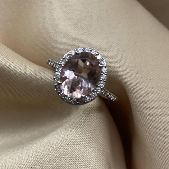 2.41ct VS/F Oval Cut Morganate Gemstone Halo Shoulder Set Ring in 18k White Gold