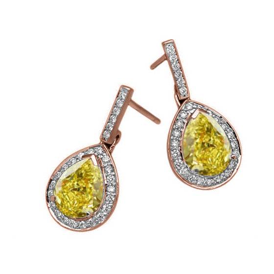 Ohrringe mit gelbem Birnen-Diamant-Halo
