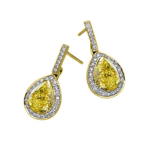 Ohrringe mit gelbem Birnen-Diamant-Halo