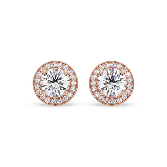 Elegante Ohrringe mit rundem Diamanten und Halo-Fassung
