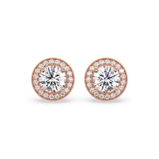 Ohrringe mit rundem Diamanten und einzelnem Halo