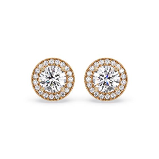 Ohrringe mit rundem Diamanten und einzelnem Halo