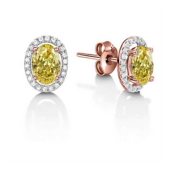 Ohrringe mit ovalem gelbem Diamant-Halo