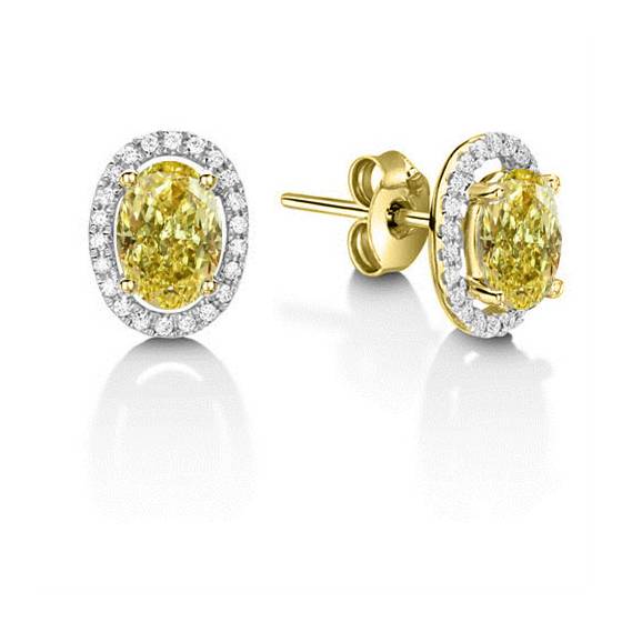 Ohrringe mit ovalem gelbem Diamant-Halo