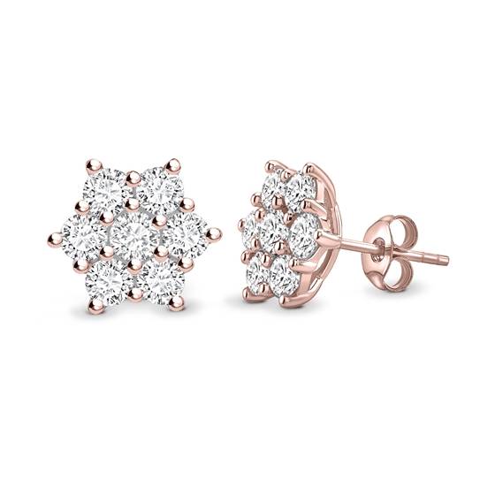Ohrringe mit rundem Diamantblumen-Cluster