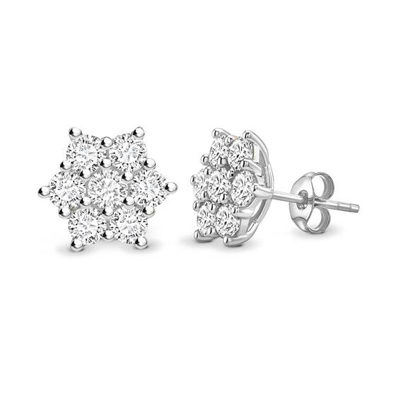 Ohrringe mit rundem Diamantblumen-Cluster