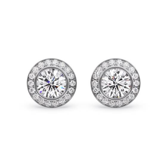 Moderne Ohrringe mit Halo-Fassung und runden Diamanten