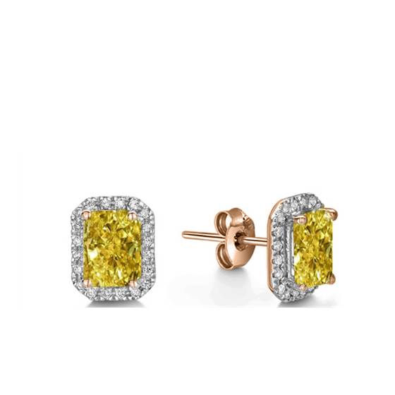 Ohrringe mit gelbem, strahlendem Diamant-Halo