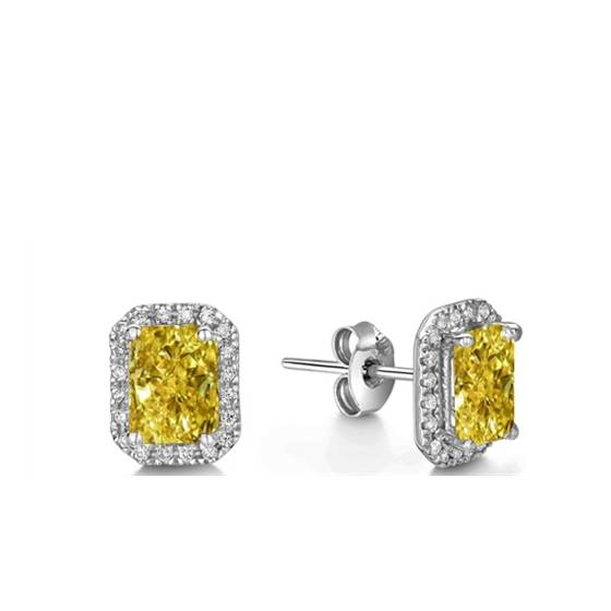 Ohrringe mit gelbem, strahlendem Diamant-Halo
