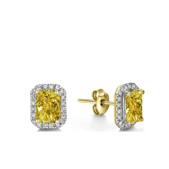 Ohrringe mit gelbem, strahlendem Diamant-Halo