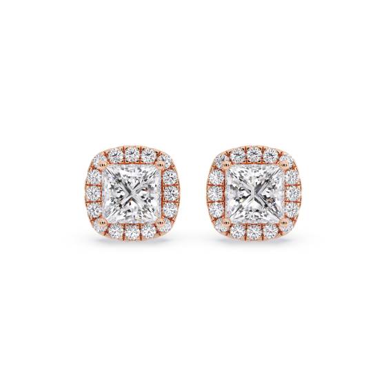 Prinzessinnen-Diamant-Ohrringe mit einzelnem Halo