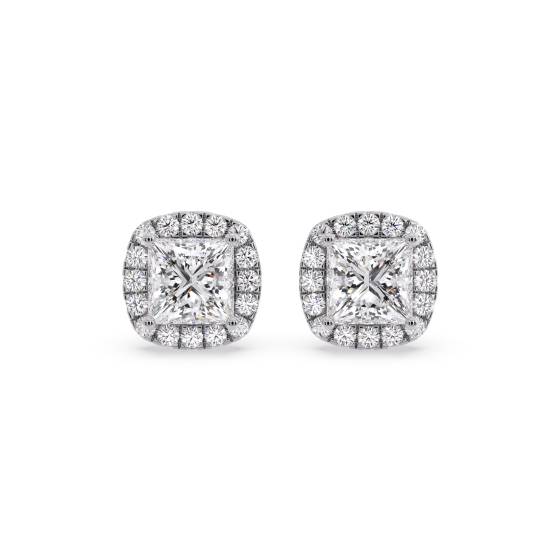 Prinzessinnen-Diamant-Ohrringe mit einzelnem Halo