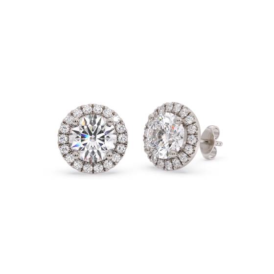 Ohrringe mit rundem Diamanten und einzelnem Halo