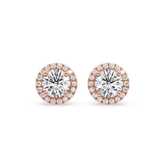 Ohrringe mit rundem Diamanten und einzelnem Halo