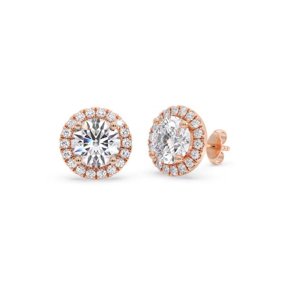 Ohrringe mit rundem Diamanten und einzelnem Halo