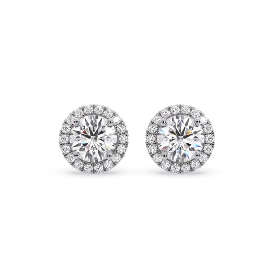 Ohrringe mit rundem Diamanten und einzelnem Halo