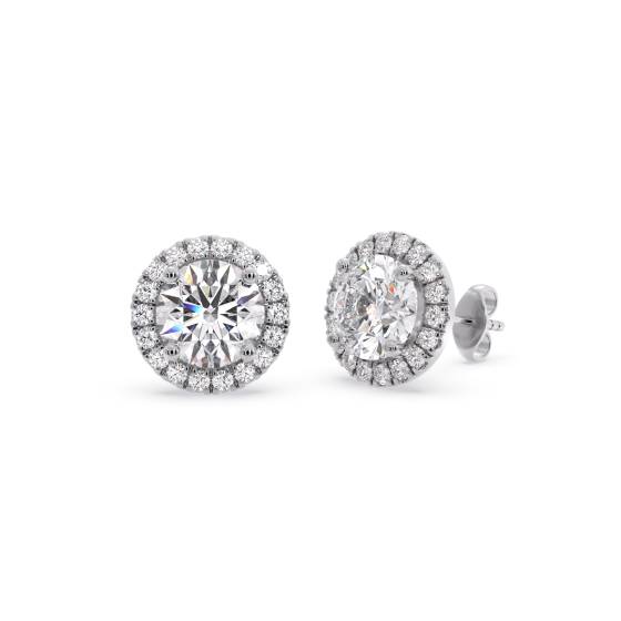 Ohrringe mit rundem Diamanten und einzelnem Halo