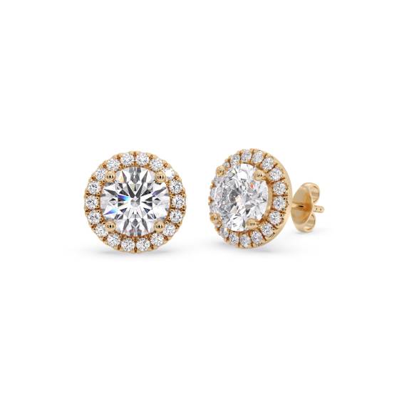 Ohrringe mit rundem Diamanten und einzelnem Halo