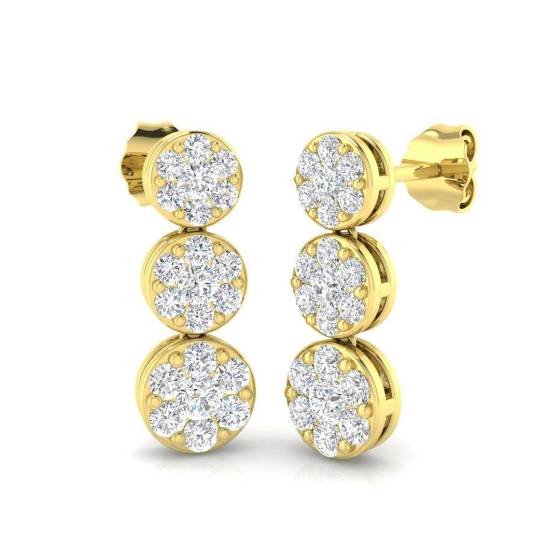 1.01ct VVS/E-F Lab Grown Round Cut Diamond Drop Cluster Earrings in 9k Yellow Gold