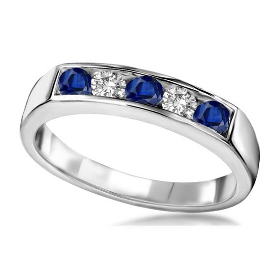 1,00 VS2/F 5-Stein-Ewigkeitsring mit blauem Saphir und natürlichen Diamanten