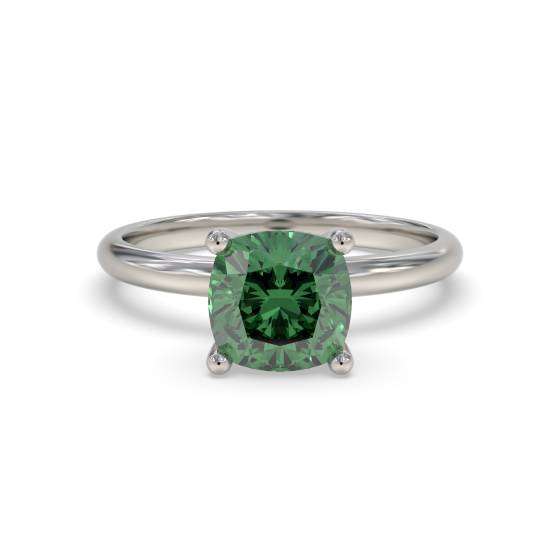 Ausgefallener smaragdgrüner Kissen-Diamant-Solitärring