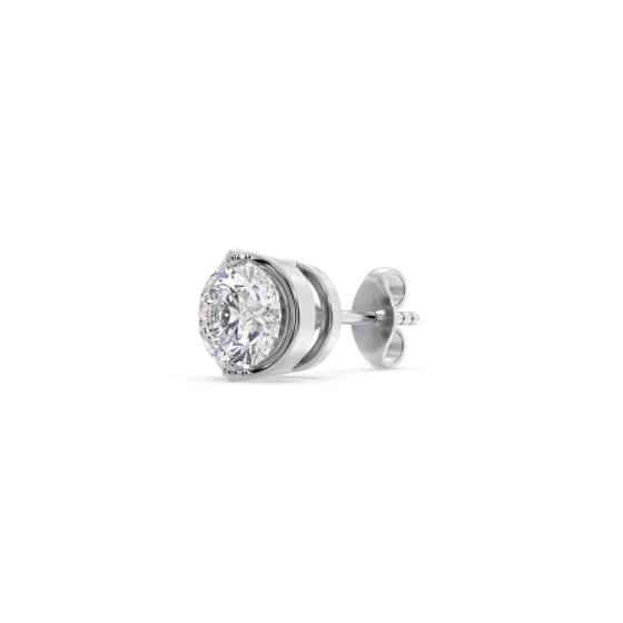 0.30ct VS/F-G Natural Round Cut Diamond Rubover Single Stud Earring in 18k White Gold