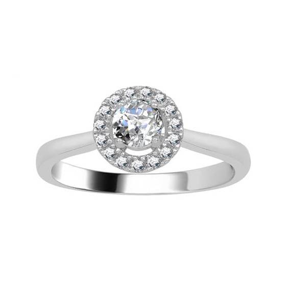 Halo-Ring mit rundem, natürlichem Diamanten (0,47 ct, VS/F).