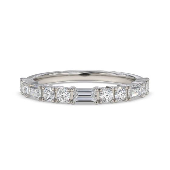Eternity-Ring mit abwechselnd besetzten Baguette- und Runddiamanten (0,35 ct).