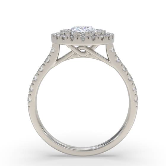 Ring mit ovalem Diamanten (1,50 ct), doppeltem Halo-Design, seitlichen Details und Schulterpartie