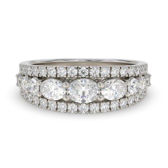 Oval Diamond Horizontal Set and Round Three Row Shared Prong Set Eternity Ring