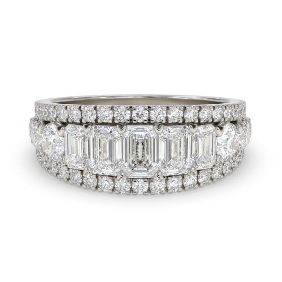 Emerald and Round Diamond Three Row Claw Set Eternity Ring