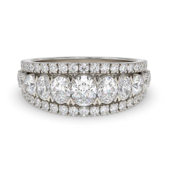 Oval and Round Diamond Three Row Prong Set Eternity Ring