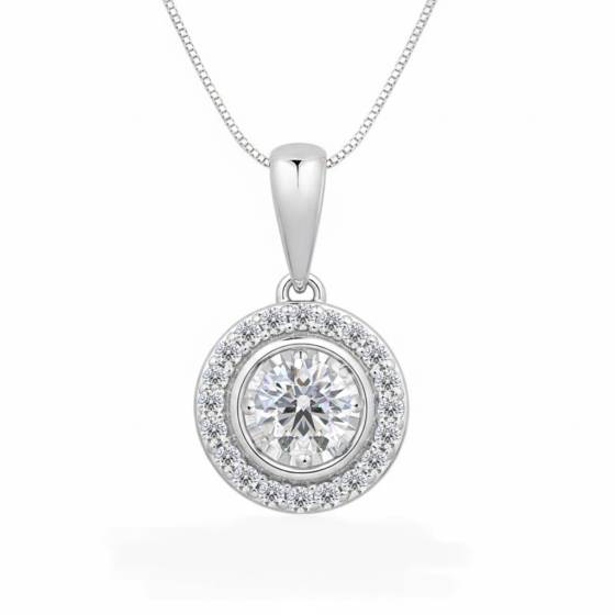 Anhänger mit rundem Diamanten (0,25 ct) und Halo-Fassung
