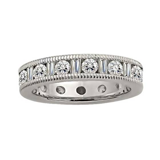 Round and Baguette Diamond Milgrain Set Full Eternity Ring