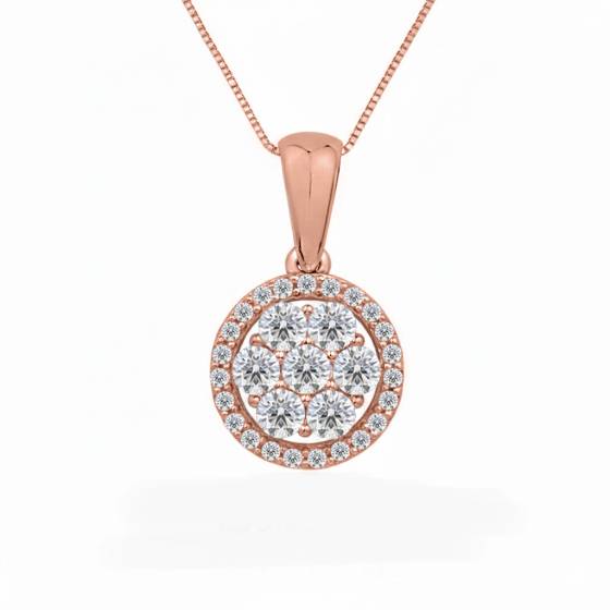 Anhänger mit rundem Diamanten (0,50 ct) und Halo-Fassung