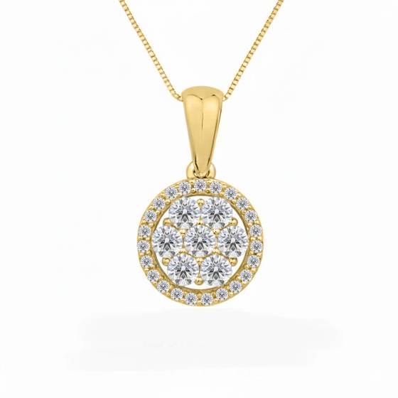 Anhänger mit rundem Diamanten (0,50 ct) und Halo-Fassung