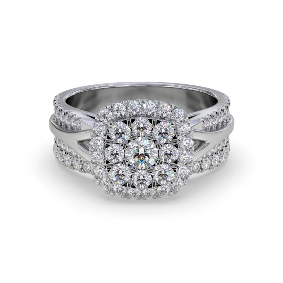 Brautset mit einzelnem Halo-Diamantencluster
