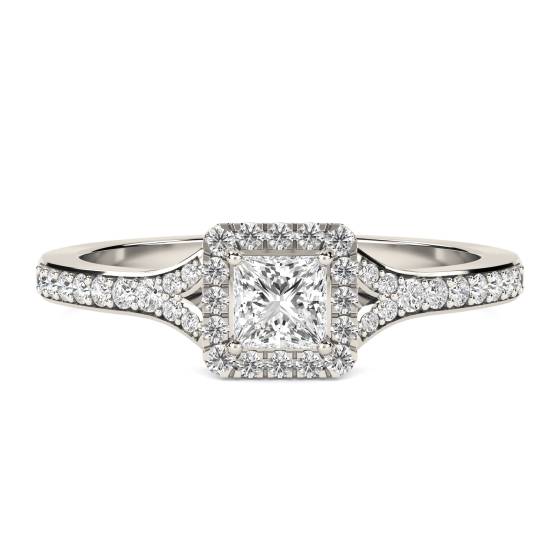 Verlobungsring mit Halo-Fassung und natürlichem Diamanten (0,50 ct, VS/E-F)
