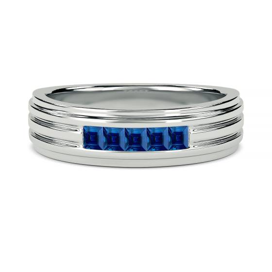 6 mm Herrenring mit Prinzessschliff-Saphir in Blau, gefasst in einer Lünette