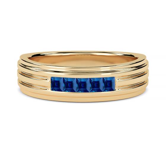 6 mm Herrenring mit Prinzessschliff-Saphir in Blau, gefasst in einer Lünette
